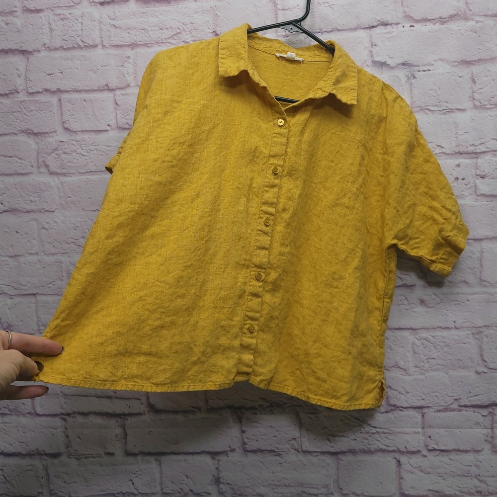 Eillen Fisher Washed Organic Linen Delave Shirt Womens S Cropped Boxy Minimalist - Picture 5 of 8